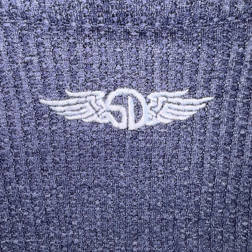 Straight Down Mens Blue Waffle Knit Quarter Zip Pullover Golf Sweater Large CO